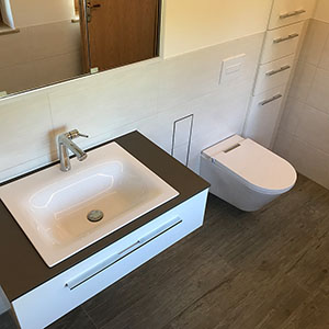 Schrank + WC-Bürste und Spiegelschrank verschwinden in der Wand